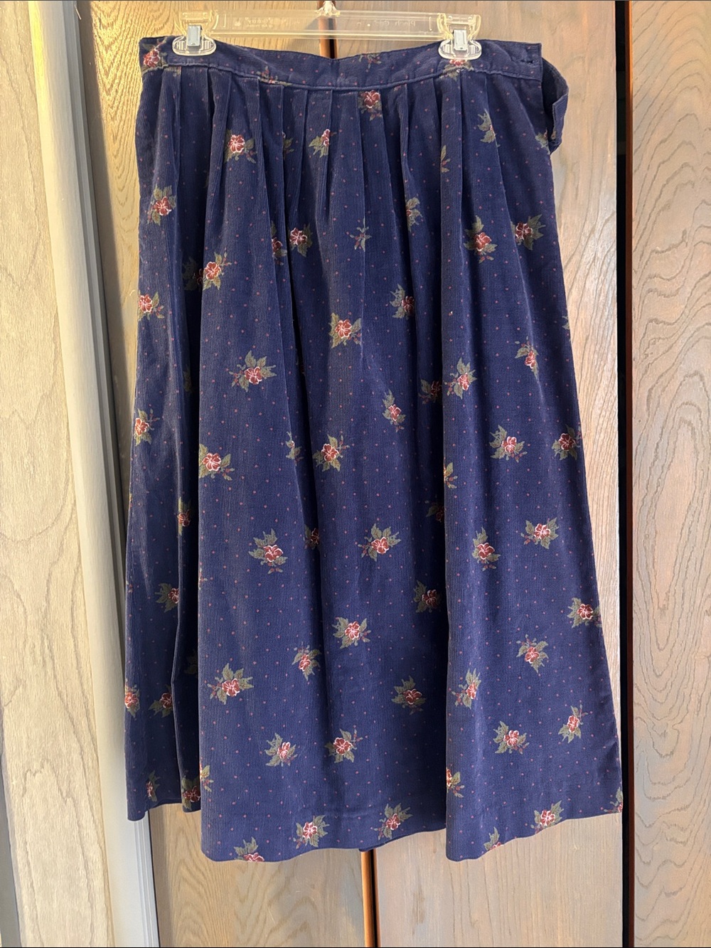 Vintage 70s North Country Eaton Corduroy Floral Pleated Skirt Midi Pockets
